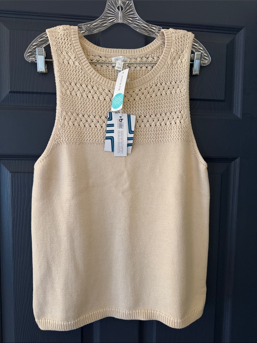 Market & Spruce Beige Knit Tank with Openwork Yoke